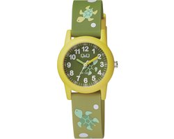 Q&Q VR99J008Y - Horloge - Sport - Analoog - Kinderen - Unisex - Plastic band - Rond - Kunststof - Cijfers - Schildpad - Groen - Geel - 10 ATM