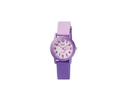 Q&Q VS49J004Y - Horloge - Analoog - Kinderen - Unisex - Plastic band - Rond - Cijfers - Kunststof - Sport - Paars - Roze - Wit - 10 ATM