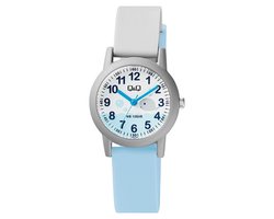 Q&Q VS49J006Y - Horloge - Analoog - Kinderen - Unisex - Plastic band - Rond - Cijfers - Walvis - Kunststof - Sport - Grijs - Lichtblauw - Wit - 10 ATM