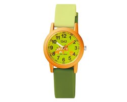 Q&Q VS49J008Y - Horloge - Sport - Analoog - Kinderen - Unisex - Plastic band - Rond - Kunststof - Cijfers - Mini Dino - Geel - DonkerGroen - Oranje - Multi