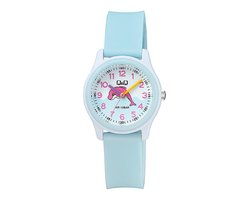 Q&Q VS59J005Y - Horloge - Sport - Analoog - Kinderen - Unisex - Plastic band - Rond - Kunststof - Cijfers - Dolfijn - Lichtblauw - Wit - 10 ATM