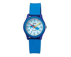 Q&Q VS59J010Y - Horloge - Sport - Analoog - Kinderen - Unisex - Plastic band - Rond - Kunststof - Cijfers - dinosaurussen - DonkerBlauw - LichtBlauw - Wit - 10 ATM