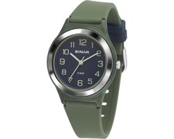 Sinar - Horloge Kind - Kinderhorloge Jongen - Tiener - 10 bar Waterdicht - Analoog - Ø 36 mm - Stevig Siliconen bandje - Verstelbaar (13 - 18,5 cm) - Edelstalen Sluiting - Quartz uurwerk - Groen - XB-48-3