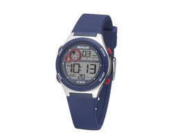 Sinar - Horloge Kind - Kinderhorloge Jongen - Tiener - 10 bar Waterdicht - Ø 34mm - Digitaal - Stevig Siliconen bandje - Verstelbaar (13.5-19 cm) - Alarm - Stopwatch - Timer - EL-licht - Edelstalen Sluiting - Quartz uurwerk - Blauw / Zilver - XF 68-2