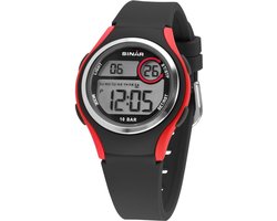 Sinar Kinderhorloge - Jongen - Digitaal - 10 bar - Jeugd - Zwart / Rood - XE-64-4