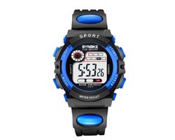 Synoke Kindersporthorloge Rubber - Zwart/Blauw - Ø 38 mm