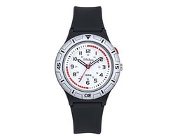 Tekday-jongenshorloge-Zwart/Zilverkleurig-36mm kastformaat-met achtergrondverlichting-sportief-waterdicht-zachte silicone band.