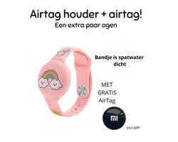 Waterdichte AirTag Armband voor Kinderen + Airtag - Verstelbaar, Siliconen GPS Tracker Houder - Roze