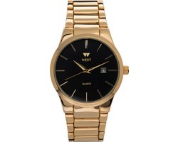 West Watch basic heren jongens horloge staal met datum - Model Milan - analoog - Ø 40 mm - Goud Zwart