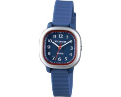 Xonix ABF-004 - Horloge - Analoog - Kinderen - Unisex - Siliconen band - ABS - Vierkant - Cijfers - Blauw - Grijs - Waterdicht - 10 ATM