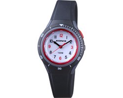 Xonix ABO-007 - Horloge - Analoog - Kinderen - Unisex - Siliconen band - ABS - Cijfers - Waterdicht - Zwart - Grijs - Rood - 10 ATM