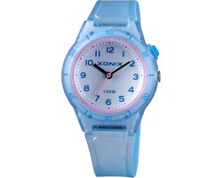 Xonix ABU-001 - Horloge - Polshorloge - Analoog - Kinderen - Unisex - Siliconen band - Rond - Kunststof/ABS - Cijfers - LichtBlauw/Transparant - Roze/Transparant - Wit - Waterdicht