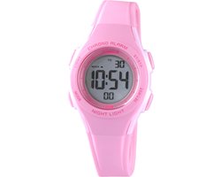 Xonix BAY-A01 - Horloge - Digitaal - Kinderen - Unisex - Siliconen band - ABS - Cijfers - Achtergrondverlichting - Alarm - Start-Stop - Tweede tijdzone - Datumaanduiding - Waterdicht - Roze - 10 ATM