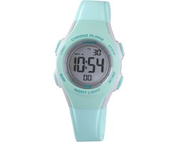 Xonix BAY-A02 - Horloge - Digitaal - Kinderen - Unisex - Siliconen band - ABS - Cijfers - Achtergrondverlichting - Alarm - Start-Stop - Tweede tijdzone - Datumaanduiding - LichtGroen - 10 ATM