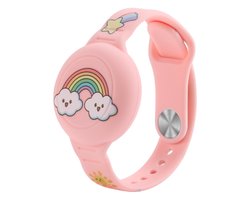 Airtag armband Polsband horloge - Airtag Sleutelhanger - Airtag Polsband Voor Kinderen - Airtag Armband - Airtag Apple - Airtag Houder - Airtag Hoesje - speciaal voor kinderen - roze wolkjes regenboog cartoon