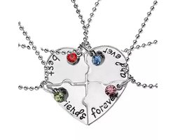 Akyol - Best Friends - 4 Leuke Vriendschapskettingen - vriendinnen ketting - bff cadeau - best friends cadeau - zilveren hartjes - Best Friends – bff – vier delige ketting – hartje – samenvoegen – blauw – roze – rood – groen- vriendsc