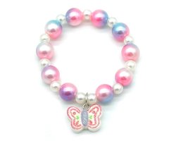 Armband - elastiek - bedel - vlinder - parels - roze - paars - blauw - meisjes - unisex - cadeau - feest - verjaardag