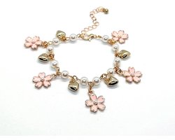 Armband Meisje- Bloem Parel Hart- Bedelarmband goud- Kind- LiLaLove