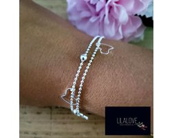 Armband Meisje- Hartjes- 2 laags- Zilver- Bedel- Kind- LiLaLove