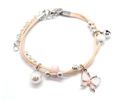 Armband Meisje- Roze- Vlinder- Touw- Parel- schoencadeautjes sinterklaas- Kind- LiLaLove