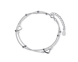 Armband Meisje- Zilver 925- Dubbel Laags- Hartjes en Bolletjes- Kind- LiLaLove