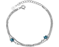 Armband Meisje- Zilver 925 Sterling- 2 laags Sterretje- Blauw- Kind- LiLaLove