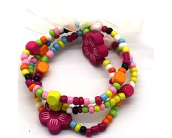 Armband - set van 3 - armbandenset - elastiek - hout - 3 Stuks - multicolor - cadeau - geschenk - verjaardag - feest - feestdagen