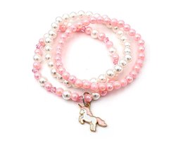 Armbandenset 3 stuks kralenarmband voor kinderen meisjes roze met unicorn hanger