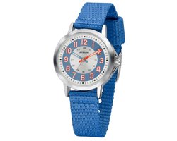 ATRIUM - Horloge Kind - Kinderhorloge Jongens - Meisjes - Blauw & Zilverkleurig - Analoog - 3 Bar Waterdicht - Leercijferblad - Verstelbaar Nylon Bandje ( 13 - 17 cm) - Leren - Duidelik - Quartz Uurwerk - Edelstalen Sluiting - A46-12