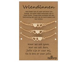 Bixorp Friends Vriendschapsarmbandjes voor 3 Hartjes Goud - BFF Armband voor Drie met schattige Hartjes - 16cm + 5cm verstelbaar