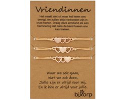 Bixorp Friends Vriendschapsarmbandjes voor 3 met Rosé Gouden Hartjes en Rosé gekleurd Bandje - BFF Armband Meisjes - Best Friends Armband Vriendschap Cadeau voor Drie