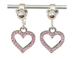 Clip Oorbellen Kinderen - Oorclips - Hart - Open - Veel glitters - Roze - Hangoorbellen - MNQ bijoux