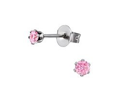 CS Joy - Oorbellen - 3 mm - Chirurgisch staal - roze zirkonia - oorknoppen - kinderoorbellen ( zweerknopjes )