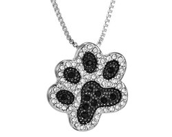 Dierenpoot Hond Bling Ketting en Hanger - Kinderketting - Meisje - Zilverkleurig en Zwart