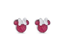 Disney 4-DIS045 Minnie Mouse Oorbellen - Minnie Oorknopjes - Disney Sieraden - 8x8mm - Roze Resin - Staal - Hypoallergeen - Zilverkleurig