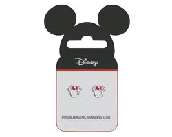 Disney 4-DIS047 Minnie Mouse Oorbellen - Minnie Oorknopjes - Disney Sieraden - 7,2x7,7mm - Rood Emaille Strikje - Staal - Hypoallergeen - Zilverkleurig