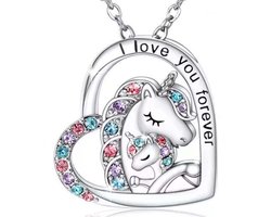 Eenhoorn ketting - Unicorn ketting - Ketting meisje - Zilver kleurig staal - Ketting kinderen meisjes - Meisje zilver met hanger - I love you forever