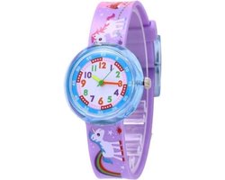 Eenhoorn Unicorn kinderhorloge peuter horloge - educatief horloge- meisjes - paars - 30 mm - I-deLuxe verpakking