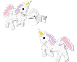 Fako Bijoux® - Kinderoorbellen - 925 Zilver - Eenhoorn - Unicorn - 10x7mm - Pastel