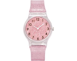 Glitter horloge - zacht roze - kinderen/ tieners - 33 mm - I-deLuxe verpakking