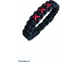 Handgemaakte Zwarte Smaller Model Paracord Armband - Duurzame Armband met Drie Rode Kruizen - Een Stijlvolle Verwijzing naar Amsterdam - Op maat gemaakt - XXX - Mokum - Andreaskruizen - 020