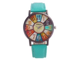 Hidzo Horloge Sonsdo Ø 37 mm - Turquoise - Kunstleer