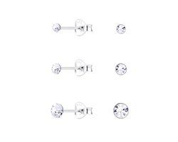 Joy|S - Zilveren oorknopjes set - 3 paar - 2 mm/ 3 mm/ 4 mm - kristal - oorbellen basic set