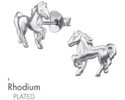 Joy|S - Zilveren paard oorbellen - rhodium plated / sterling zilver 925 - 10 x 9.5 mm - kinderoorbellen