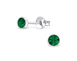 Joy|S - Zilveren petit 4 mm oorbellen groen kristal Sterling zilver 925