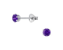 Joy|S - Zilveren ronde oorbellen - 4 mm - zirkonia paars