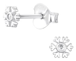 Joy|S - Zilveren sneeuwvlokje oorbellen - 3.5 mm - zirkonia - sterling zilver 925 - kinderoorbellen - kerst oorknopjes