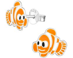 Joy|S - Zilveren vis oorbellen - 9 x 8 mm - clownvis - Nemo oorknoppen