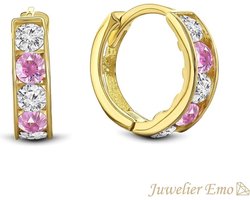 Juwelier Emo - 14 Karaat Gouden Kinderoorbellen meisje met Roze Zirkonia stenen - KIDS - 10 mm