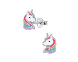 KAYA Sieraden | Zilveren Kinderoorbellen 'Unicorn' rood